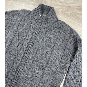 Inis Crafts Women's 100% Merino Wool Irish Aran Cable Knit Fisherman Sweater M
